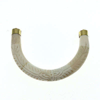 4.75" Extra Large White/Ivory With Gold Rope and Circle Inlays Double Ended U-Shaped Crescent Natural Ox Bone Focal Pendant - 130mm x 85mm