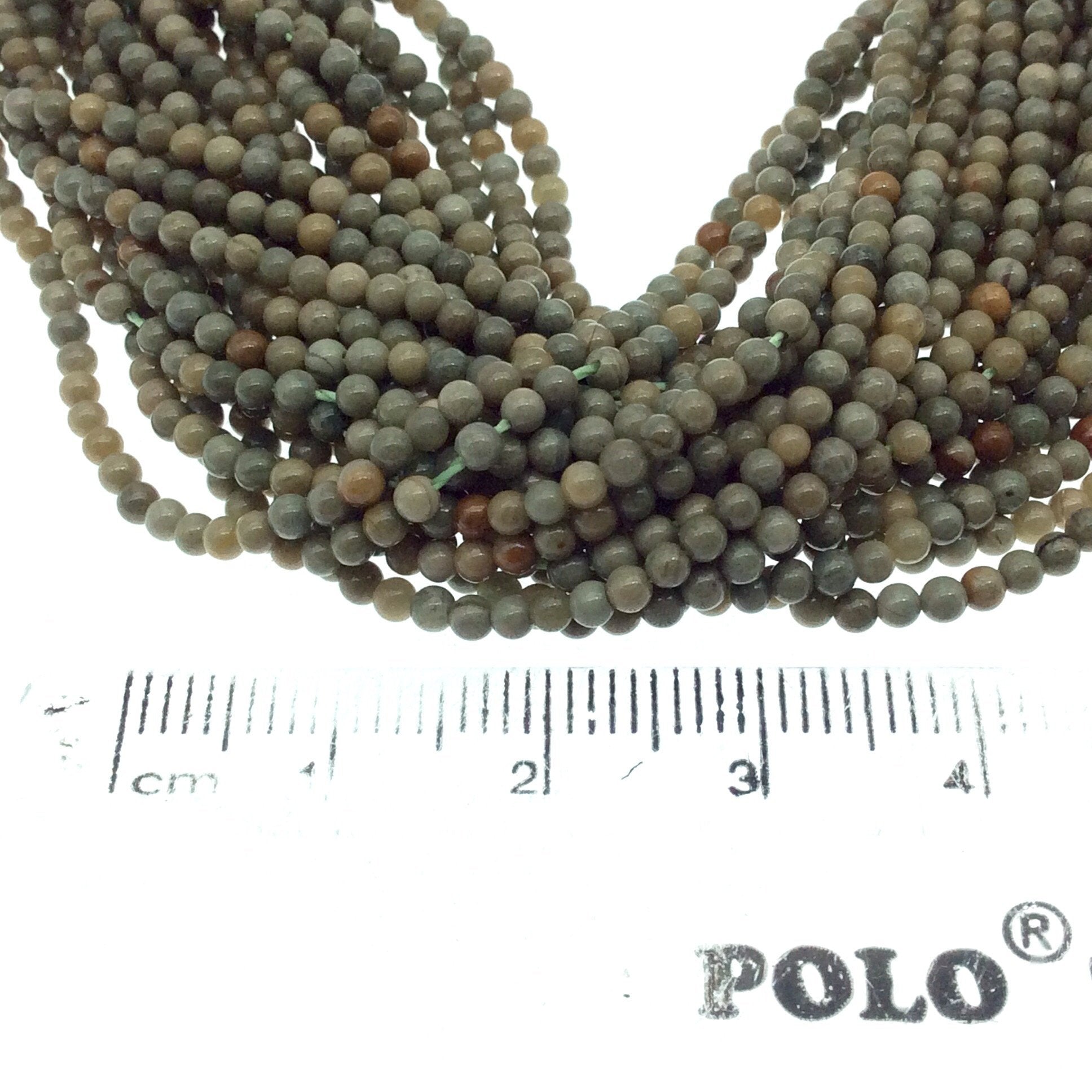 2mm Smooth Glossy Finish Natural Green/Cream/Tan Heena Jasper Round/Ball Shape Beads W .4mm Holes -  15.25" Strand (~ 182 Beads)