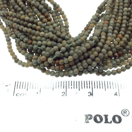 2mm Smooth Glossy Finish Natural Green/Cream/Tan Heena Jasper Round/Ball Shape Beads W .4mm Holes -  15.25" Strand (~ 182 Beads)