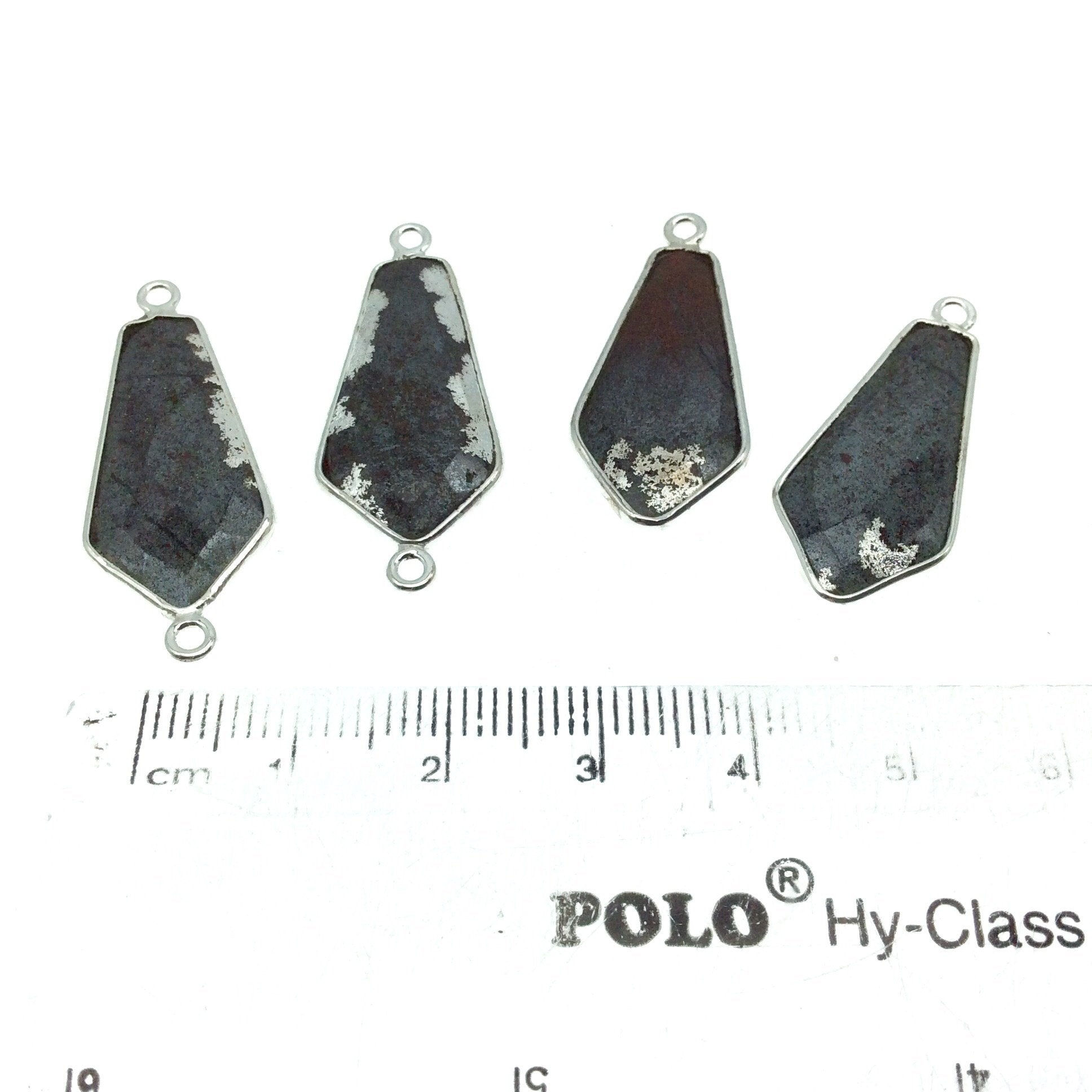 Jeweler's Lot OOAK Silver Plated Natural Red Jasper/Tiger Iron Assorted Four Copper Bezel Pendants/Connectors  12mm x 25mm - Sold As Shown!