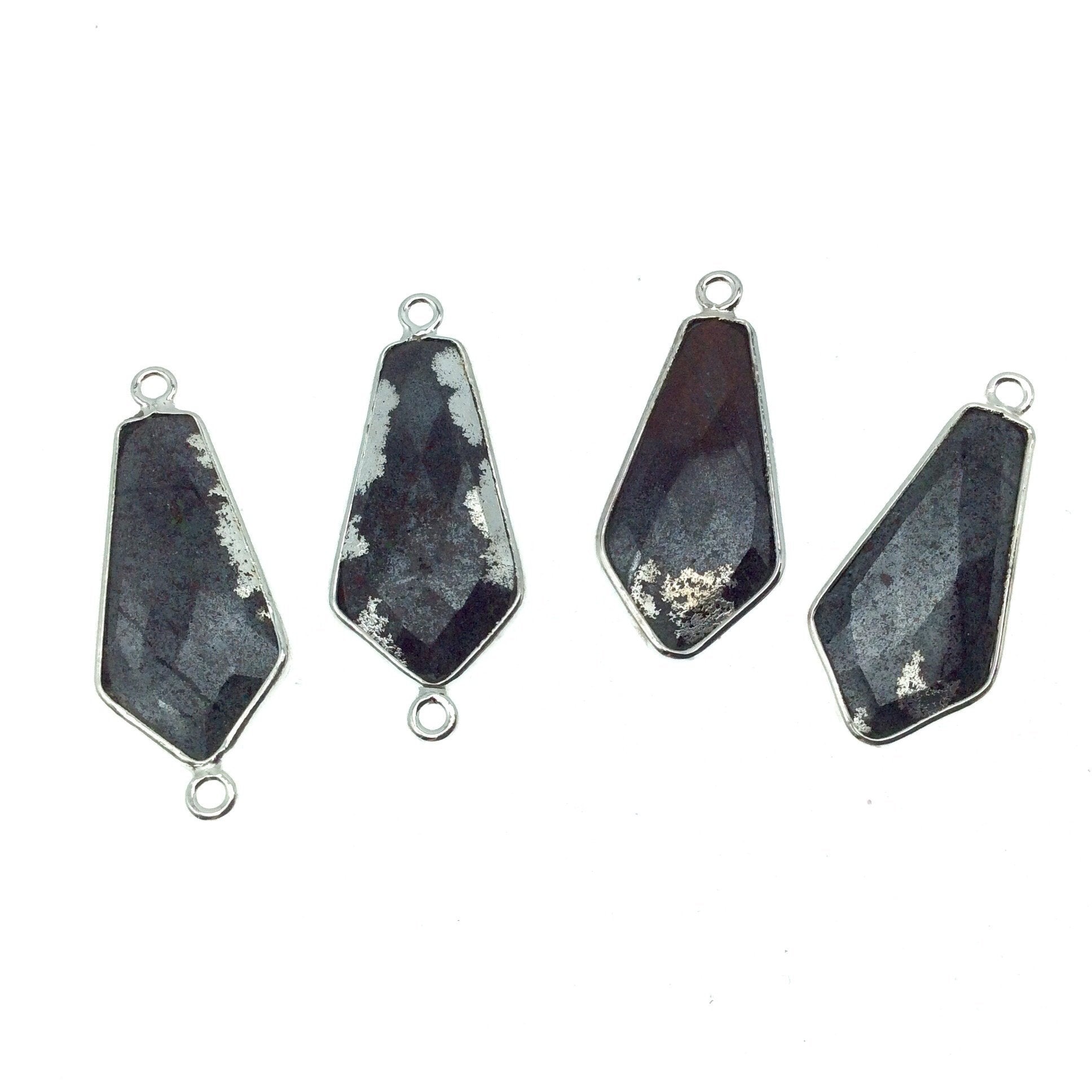 Jeweler's Lot OOAK Silver Plated Natural Red Jasper/Tiger Iron Assorted Four Copper Bezel Pendants/Connectors  12mm x 25mm - Sold As Shown!