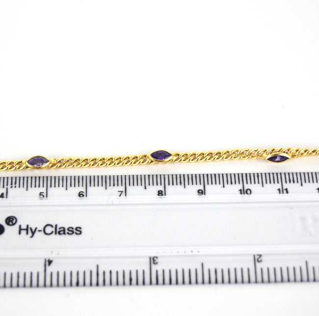 Gold Plated Copper with 6mm Faceted Purple Hydro Quartz Marquise Spaced Bezel Link Rosary Chain