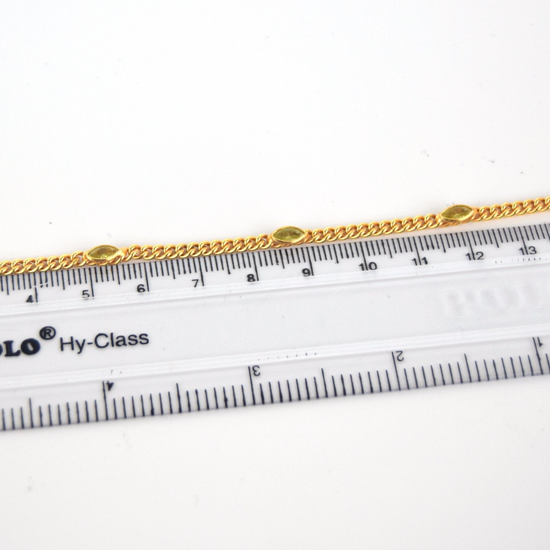 Gold Plated Copper with 6mm Faceted Yellow Hydro Quartz Marquise Spaced Bezel Link Rosary Chain