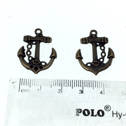 Antique Brass Plated Copper Anchor Pendant with One Ring- Measuring 19mm x 21mm - Sold Individually, Chosen at Random
