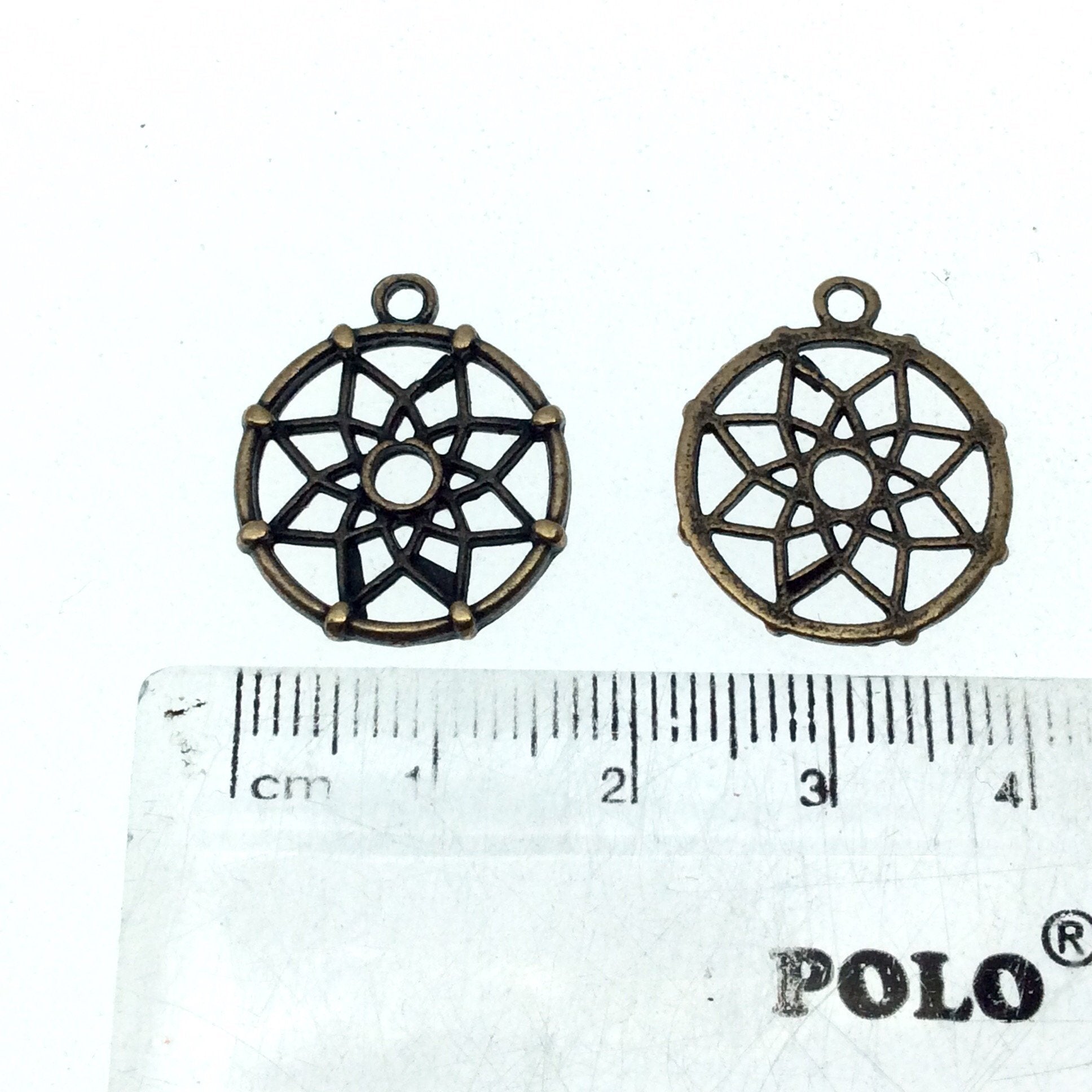 Antique Brass Plated Copper Round Flower Pendant with One Ring- Measuring 16mm x 16mm - Sold Individually, Chosen at Random