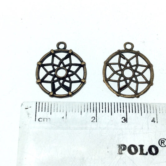 Antique Brass Plated Copper Round Flower Pendant with One Ring- Measuring 16mm x 16mm - Sold Individually, Chosen at Random
