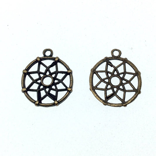 Antique Brass Plated Copper Round Flower Pendant with One Ring- Measuring 16mm x 16mm - Sold Individually, Chosen at Random