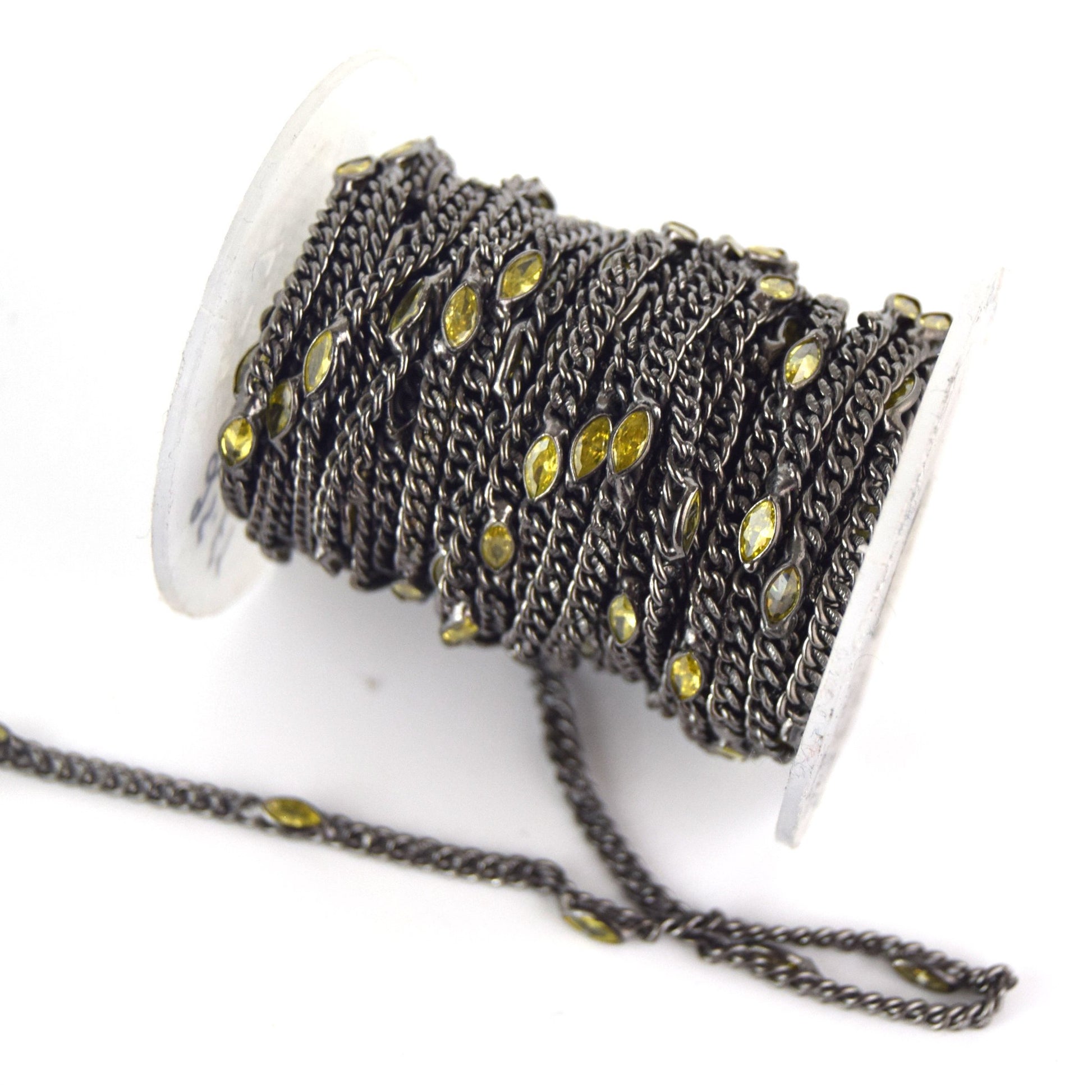 Gunmetal Plated Copper Spaced with 6mm Faceted Yellow Hydro Quartz Marquise Bezel Link Rosary Chain