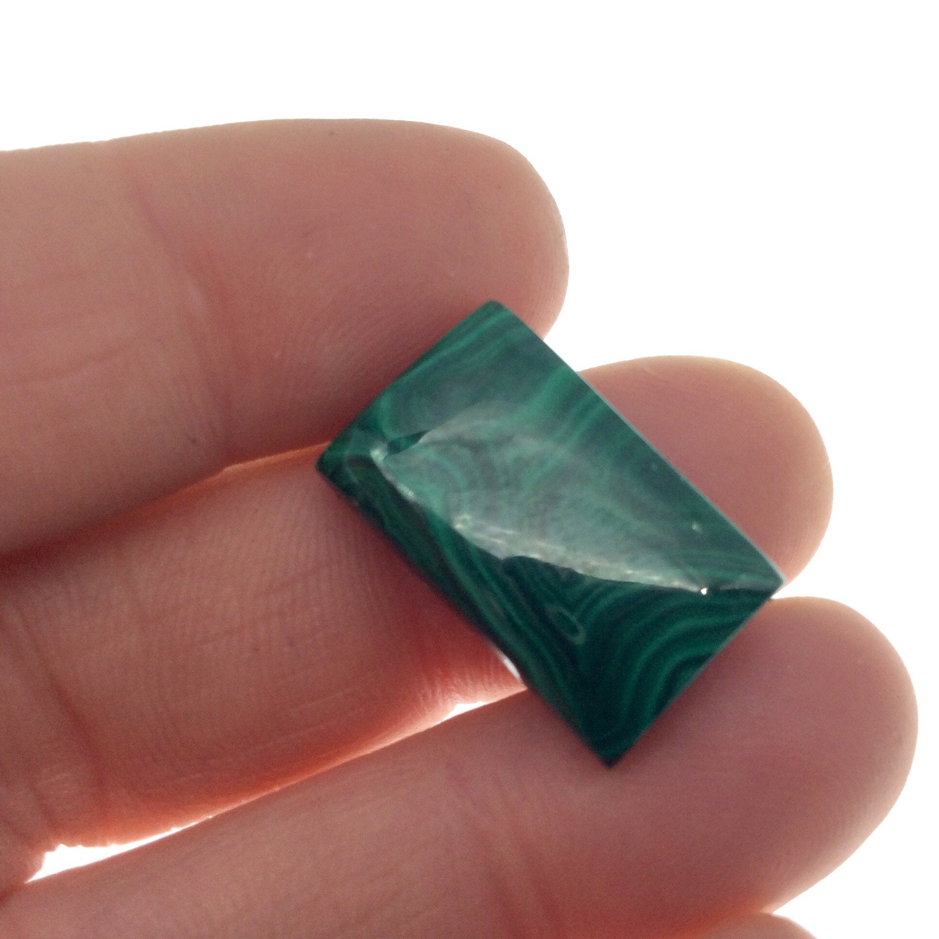OOAK Genuine Malachite Rectangle Shaped Flat Backed Cabochon - Measuring 13mm x 21mm, 4.4mm Dome Height - Natural High Quality Cab