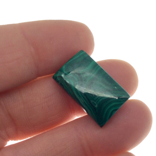 OOAK Genuine Malachite Rectangle Shaped Flat Backed Cabochon - Measuring 13mm x 21mm, 4.4mm Dome Height - Natural High Quality Cab