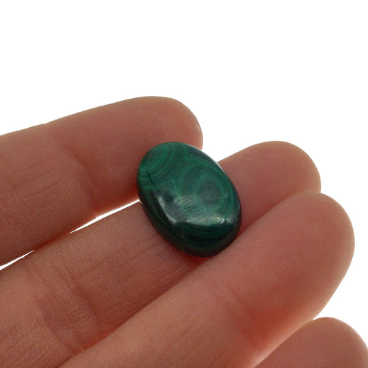 OOAK Genuine Malachite Oblong/Oval Shaped Flat Backed Cabochon - Measuring 14mm x 20mm, 4.5mm Dome Height - Natural High Quality Cab