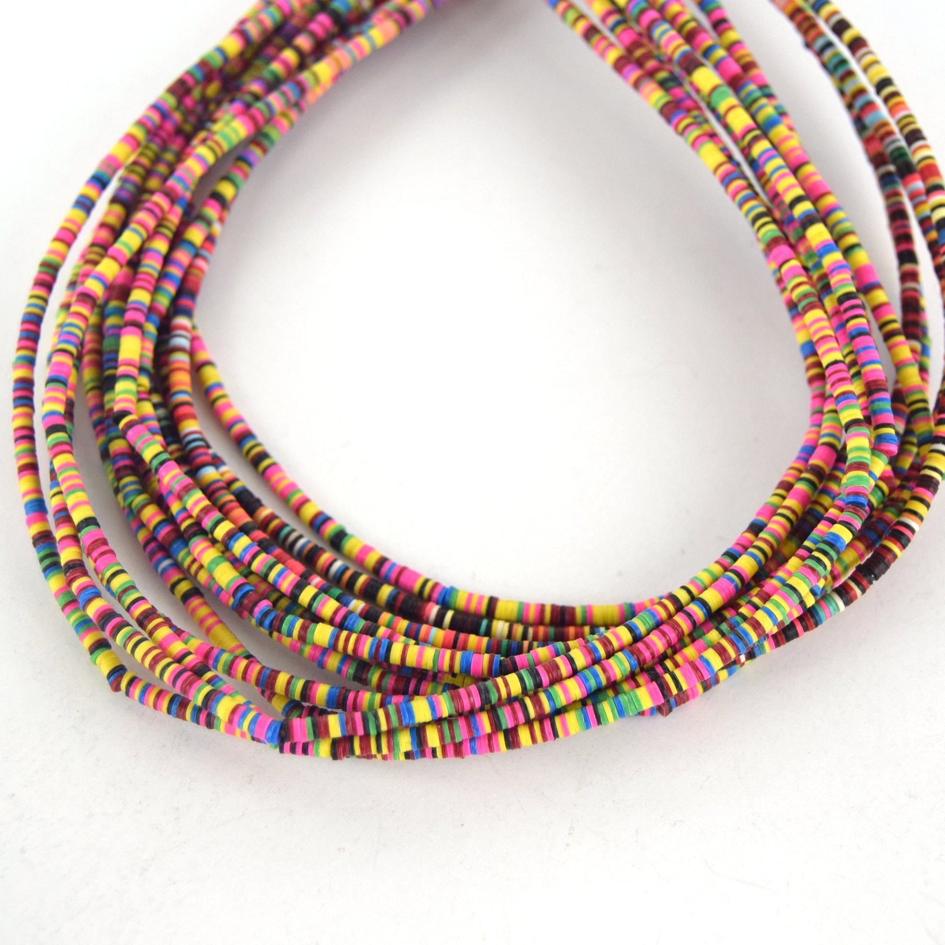 3mm African Bright Multicolor Vinyl Heishi Beads 11" Strand (Approx. 600 Beads)