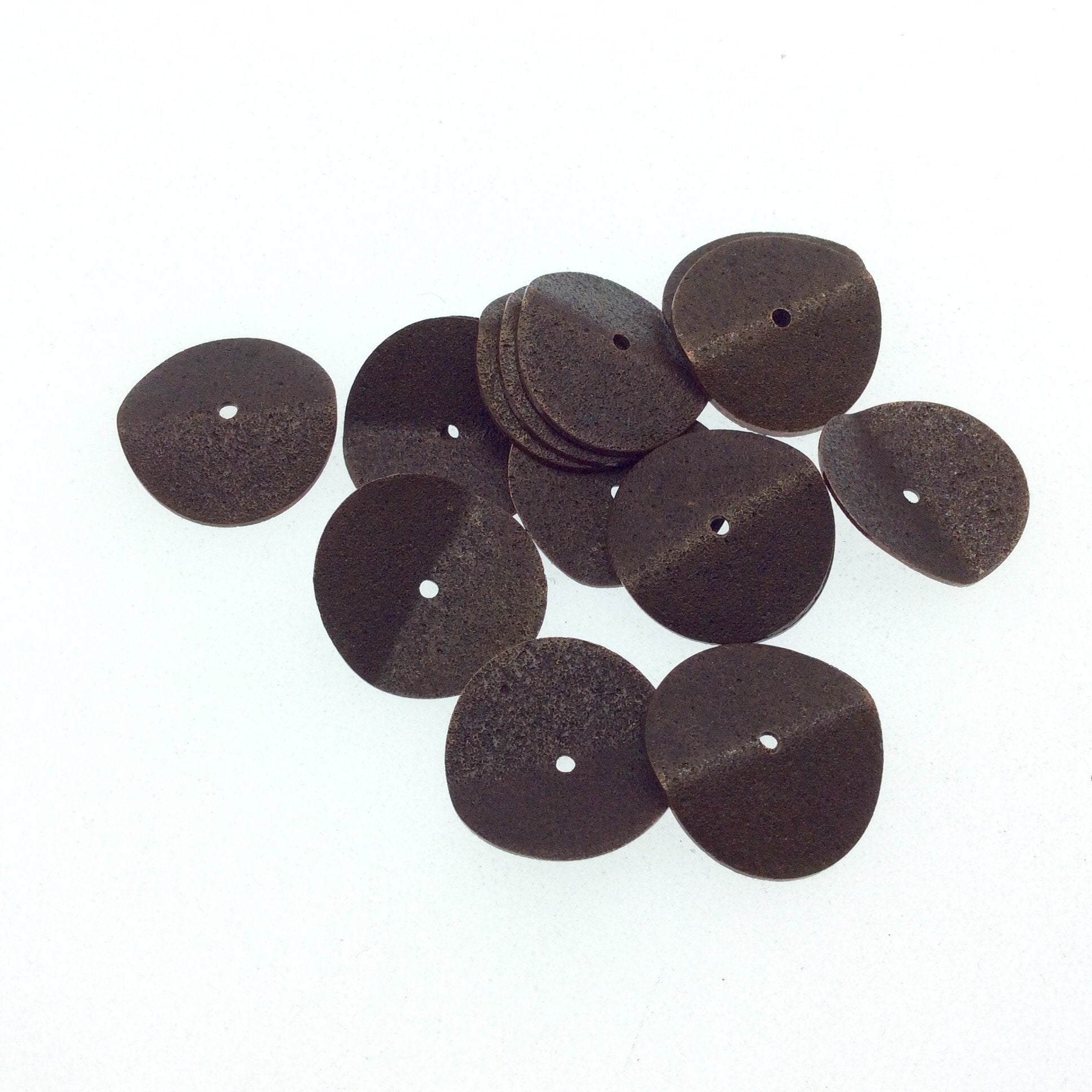 18mm Textured Antique Plated Copper Wavy Disc/Heishi Washer Shaped Components - Sold in Bulk Packs of 25 Pieces - Great as Bracelet Spacers!