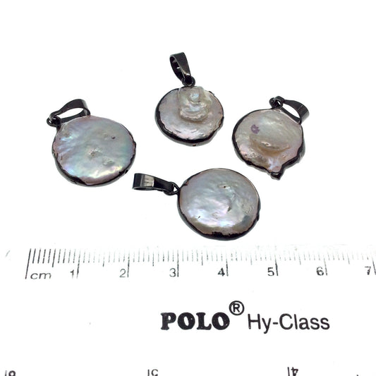 Small Gunmetal Electroplated Iridescent Silver Irregular Coin Shape Freshwater Blister Pearl Pendant ~ 18mm to 20mm  - Sold Per Each, Random