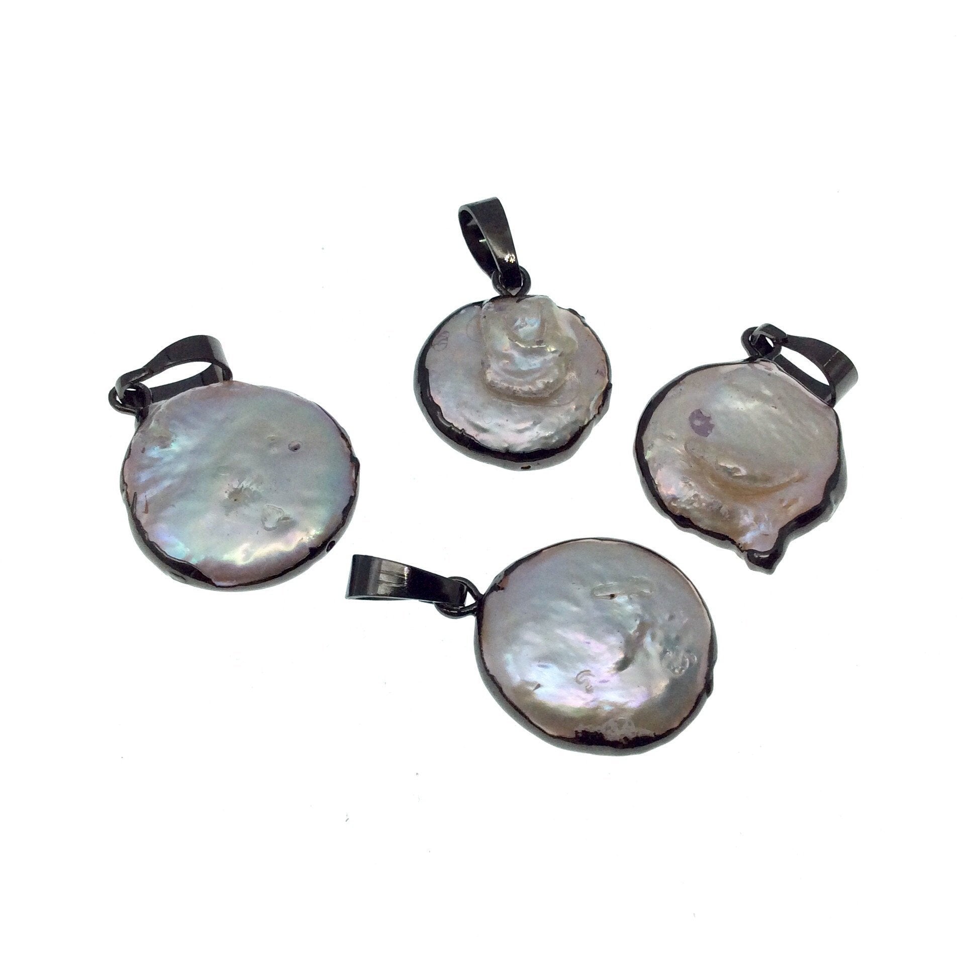 Small Gunmetal Electroplated Iridescent Silver Irregular Coin Shape Freshwater Blister Pearl Pendant ~ 18mm to 20mm  - Sold Per Each, Random