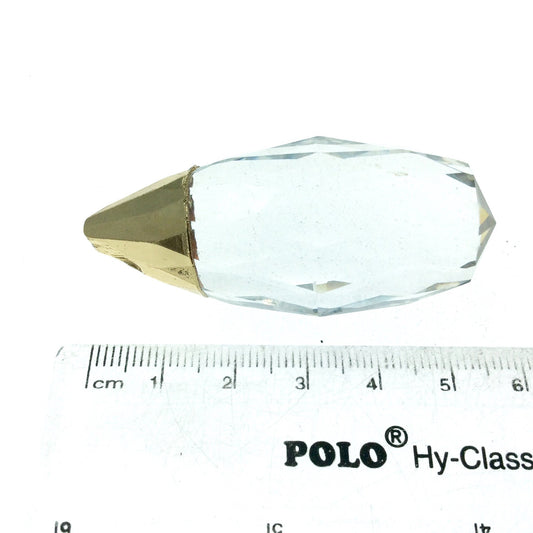 Gold Electroplated Faceted Clear/Transparent Crystal Orb Oval Shaped Pendant  ~ 20mm x 50mm - Sold Individually
