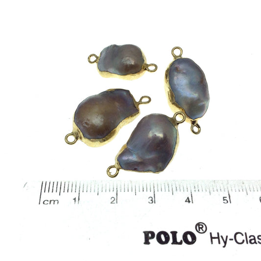 Small Gold Electroplated Freeform Shape Blush/Gray Freshwater Blister Pearl Connector - Approx. 18mm to 22mm . - Sold Individually, Random
