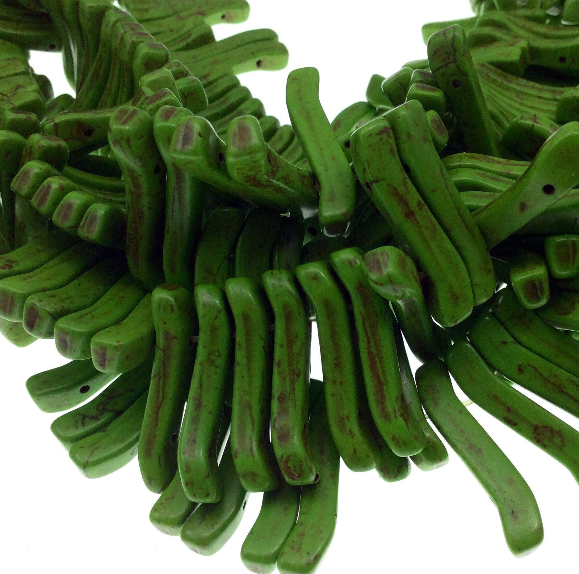 Bright Green Howlite Wavy Stick Beads - 16.5" Strand (Approximately 81 Beads) - Measuring 5mm x 32mm - Natural Semi-Precious Gemstone