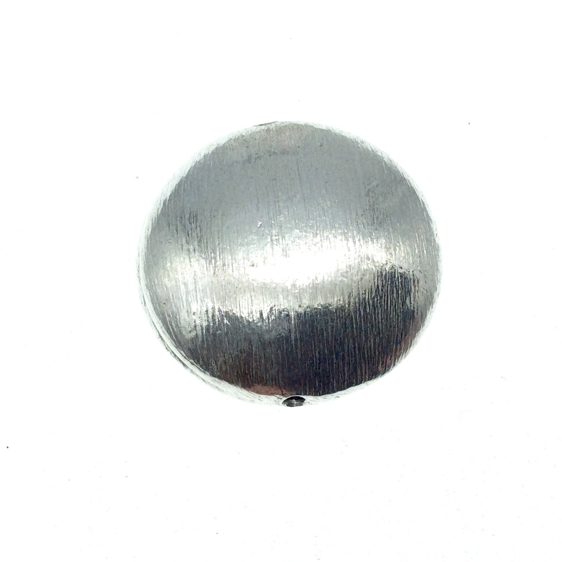Silver Plated Brushed Finish Puffed Coin Shaped Brass Bead - Measuring 25mm x 25mm - High Quality Jewelry Component