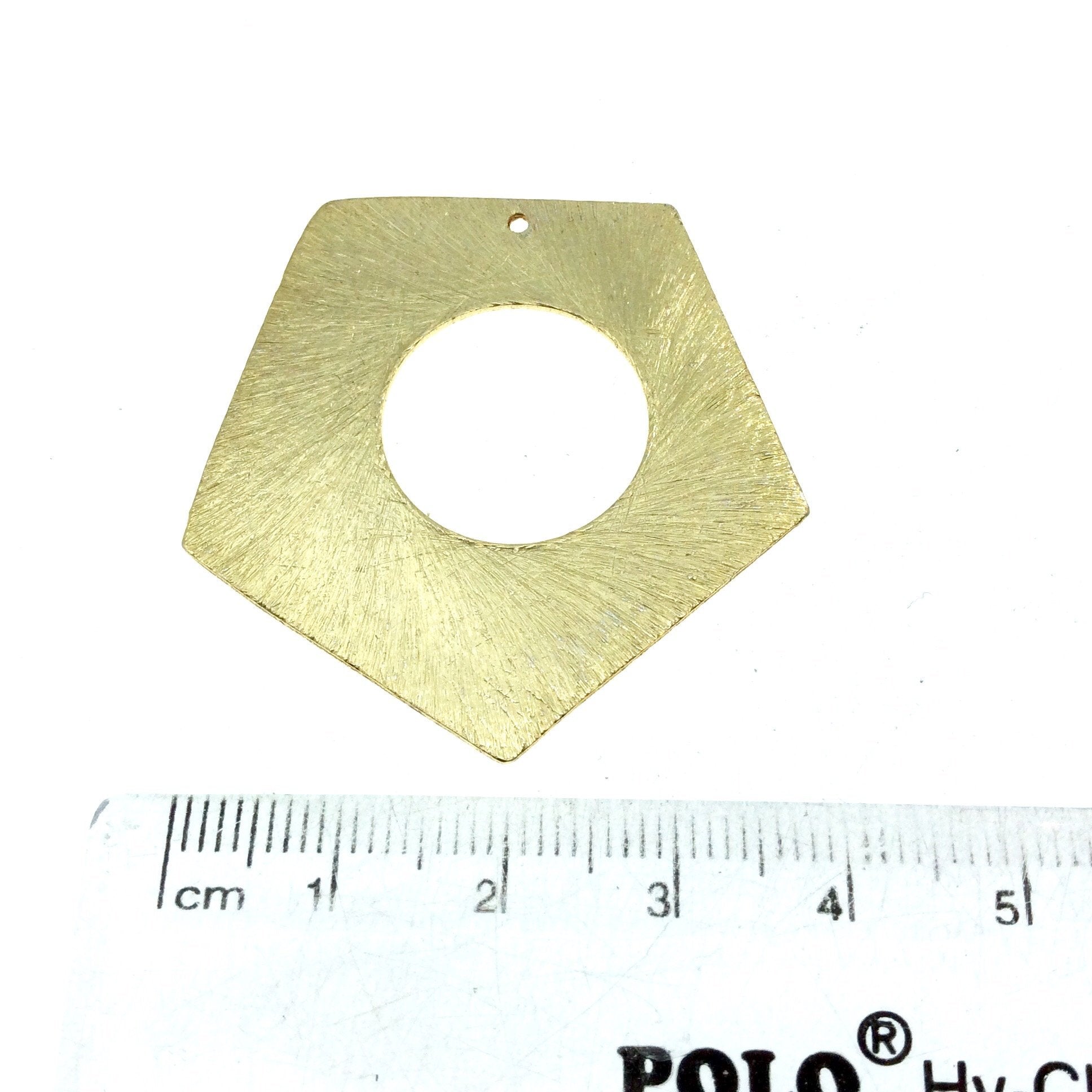 Beadlanta Rich Gold Finish - 40mm x 40mm Gold Plated Copper Open Round Center Cutout Pentagon Pendant Component - Sold in Packs of 2
