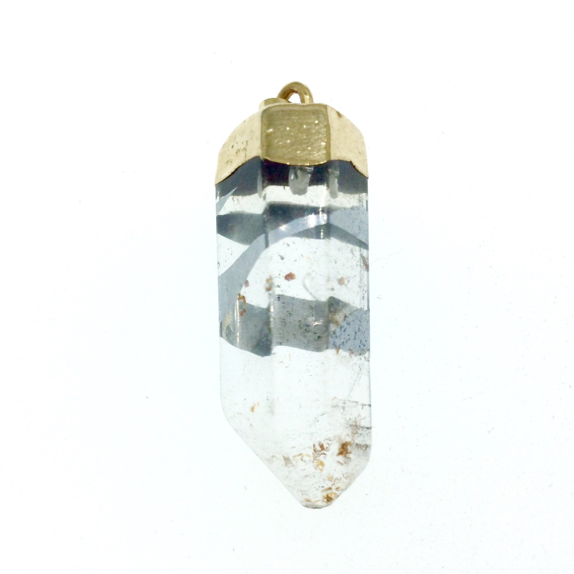 OOAK Gold Electroformed Natural Clear Quartz Nugget Point Pendant with Silver Painted Spiral Design - Measuring 12mm x 37mm, Approx.