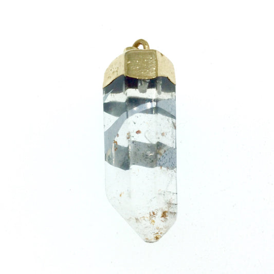 OOAK Gold Electroformed Natural Clear Quartz Nugget Point Pendant with Silver Painted Spiral Design - Measuring 12mm x 37mm, Approx.