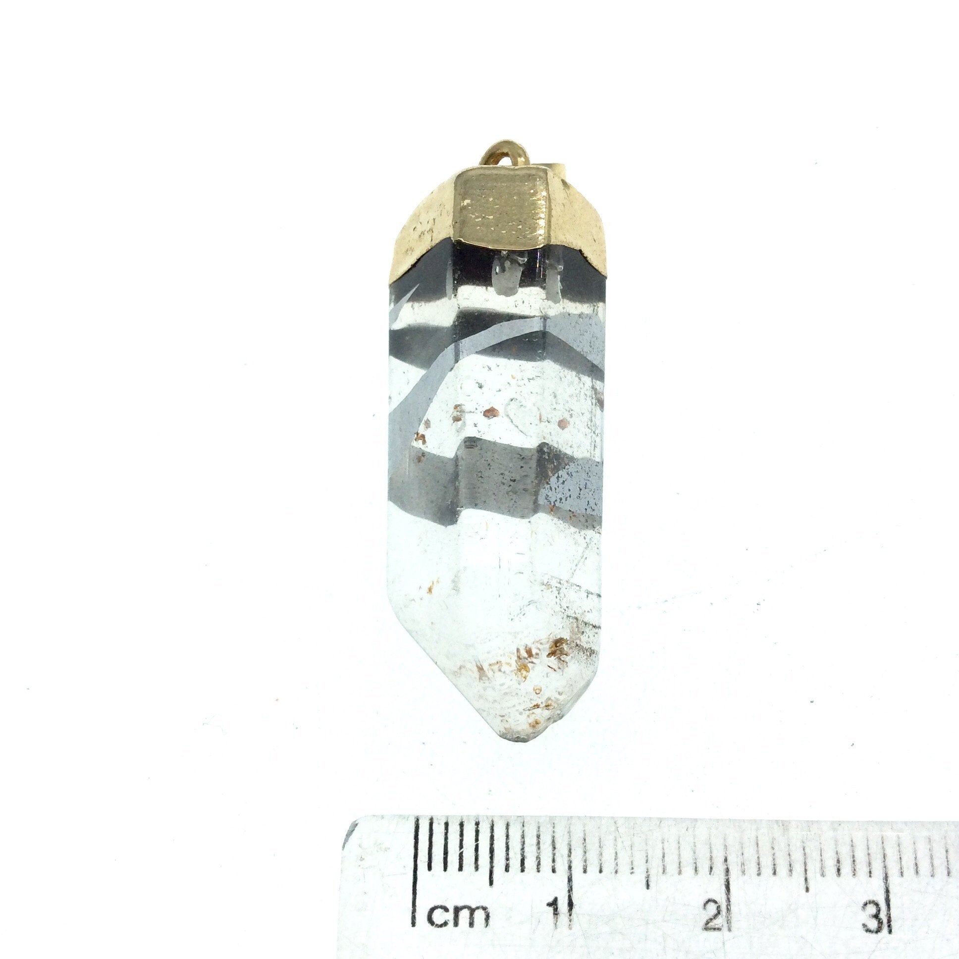 OOAK Gold Electroformed Natural Clear Quartz Nugget Point Pendant with Silver Painted Spiral Design - Measuring 12mm x 37mm, Approx.