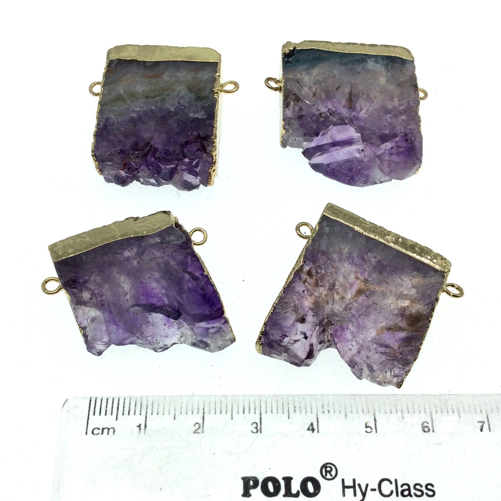 Gold Finish Electroplated Natural Purple Amethyst Free form Slab Connector - Measuring 25mm x 25mm, Approx. - Sold Individually, Random