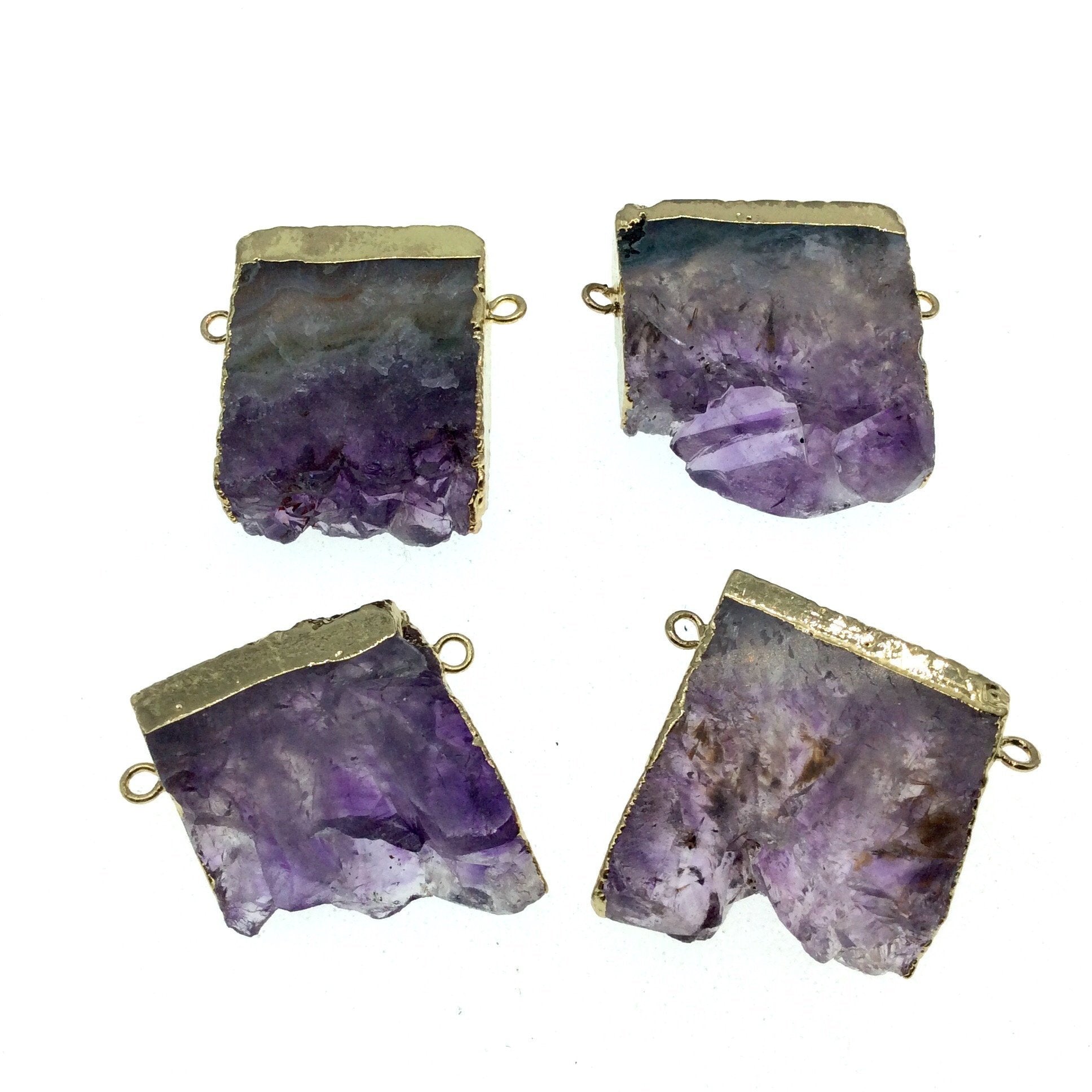 Gold Finish Electroplated Natural Purple Amethyst Free form Slab Connector - Measuring 25mm x 25mm, Approx. - Sold Individually, Random
