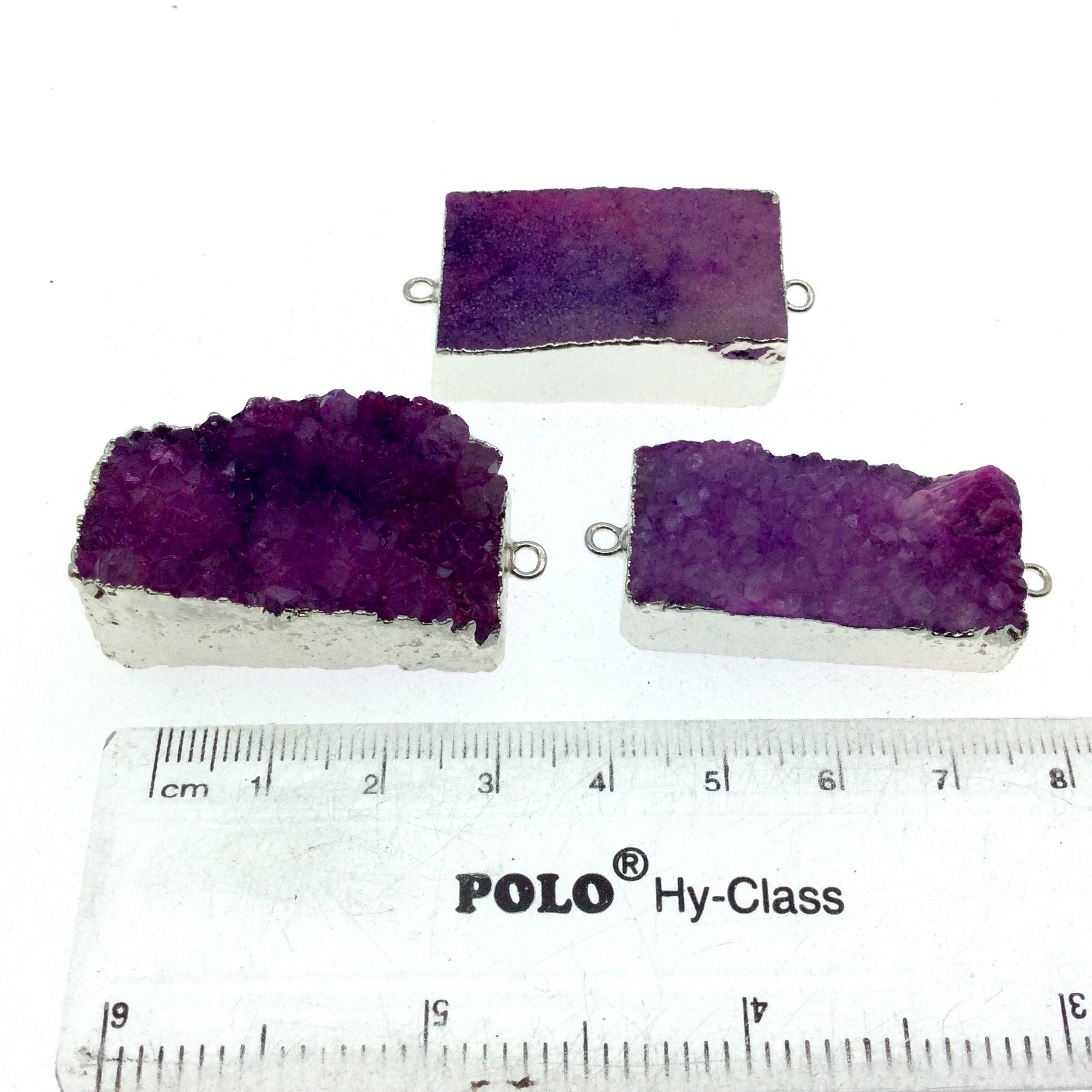 Silver Plated Pink Druzy Stone Bar/Rectangle Shaped Connector Component - Measuring 20mm x 35mm, Approximately - Sold Individually