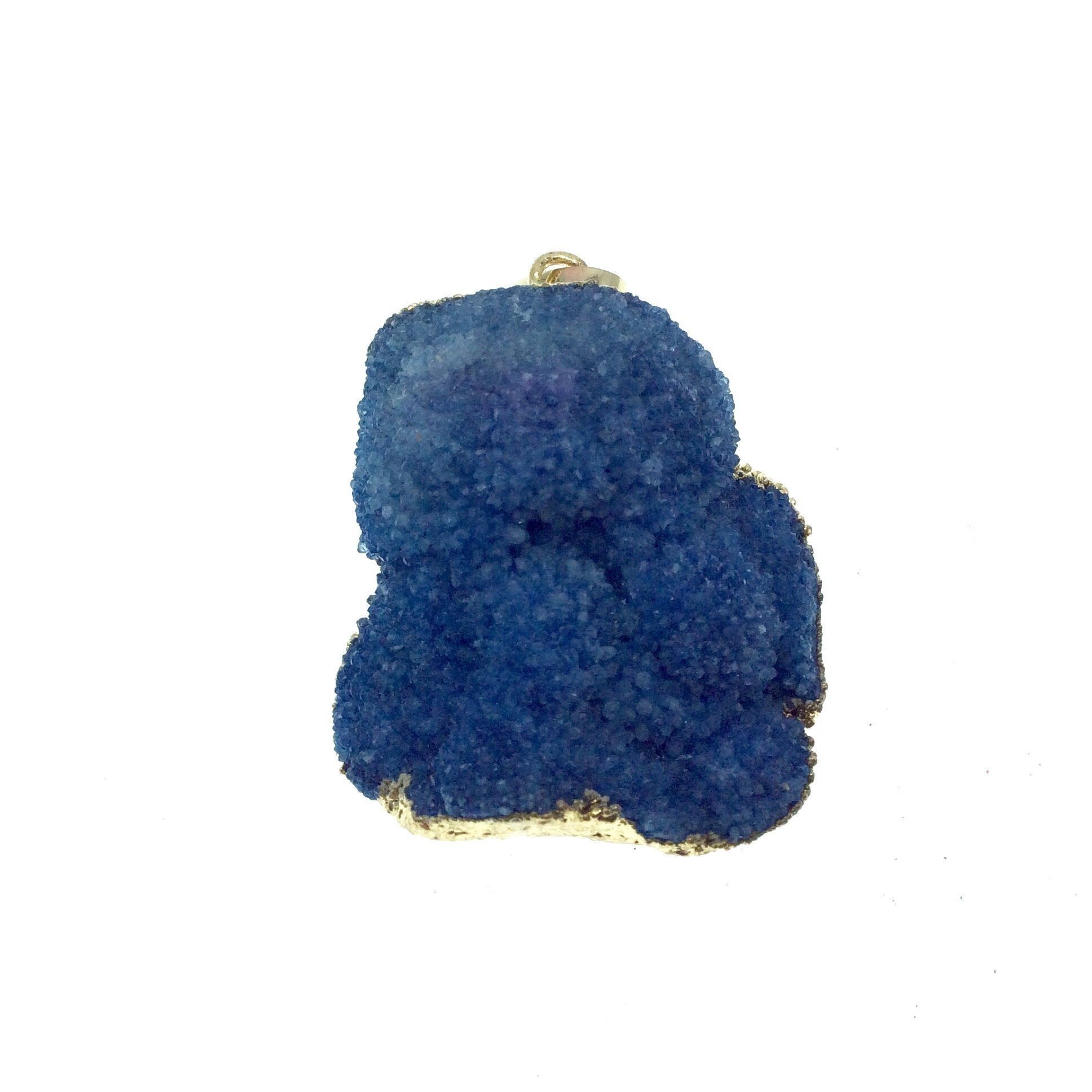 OOAK Gold Plated Rounded Square Shaped Electroformed Blue Druzy Pendant - Measuring 33mm x 35mm Approximately - Sold Individually
