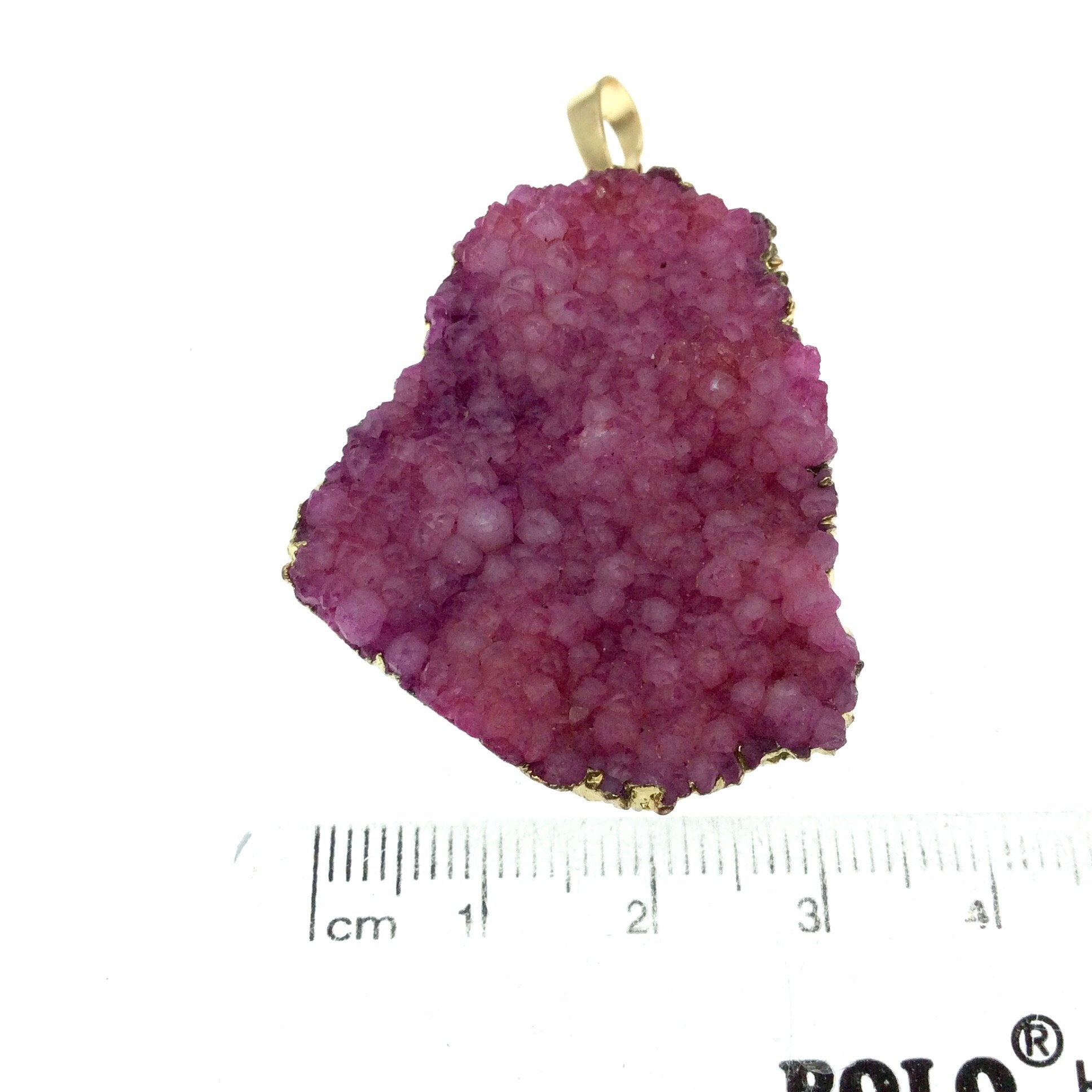 OOAK Gold Plated Teardrop/Bell Shaped Natural Pink Druzy Quartz Pendant - Measuring 33mm x 40mm, Approximately