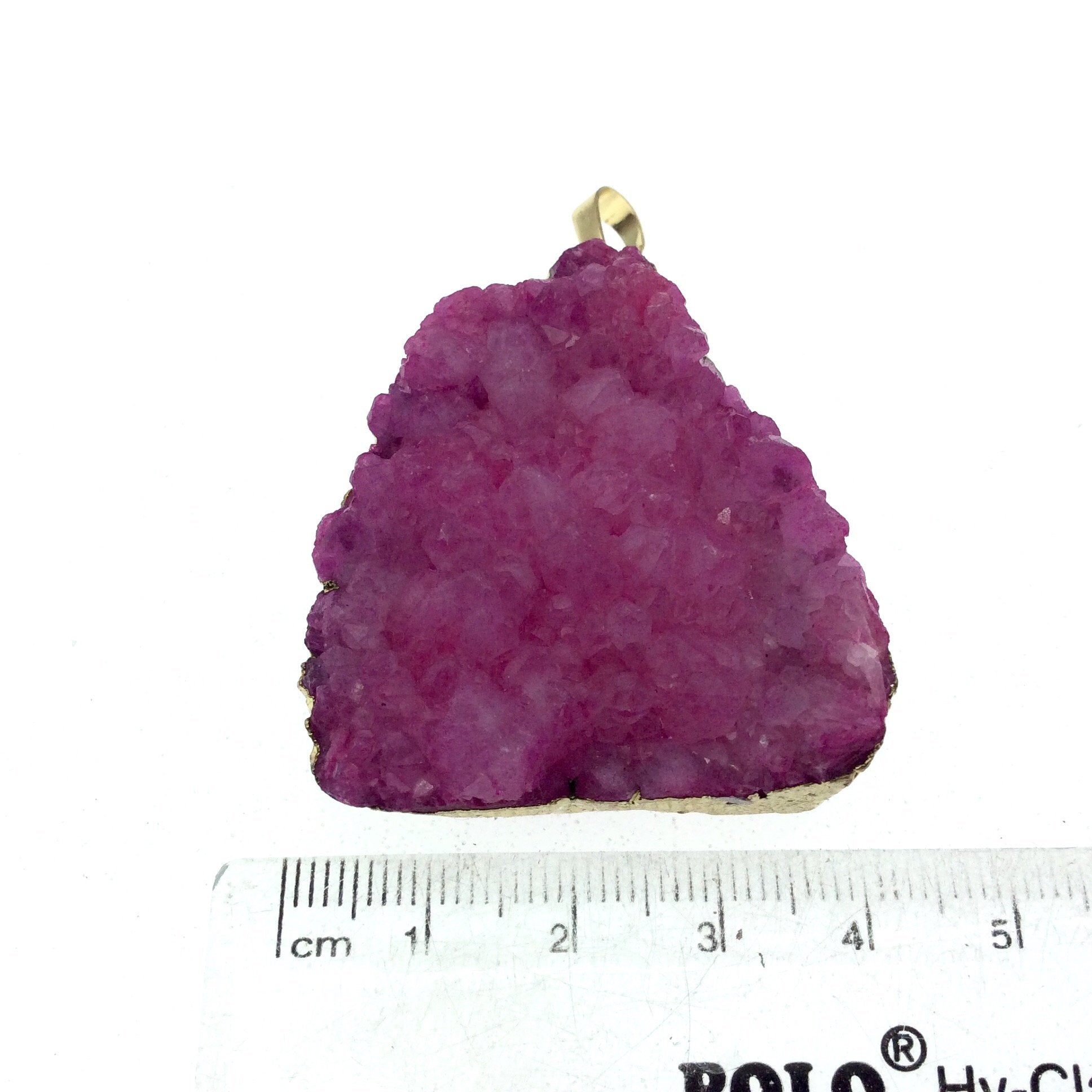 OOAK Gold Plated Teardrop/Bell Shaped Natural Pink Druzy Quartz Pendant - Measuring 40mm x 45mm, Approximately