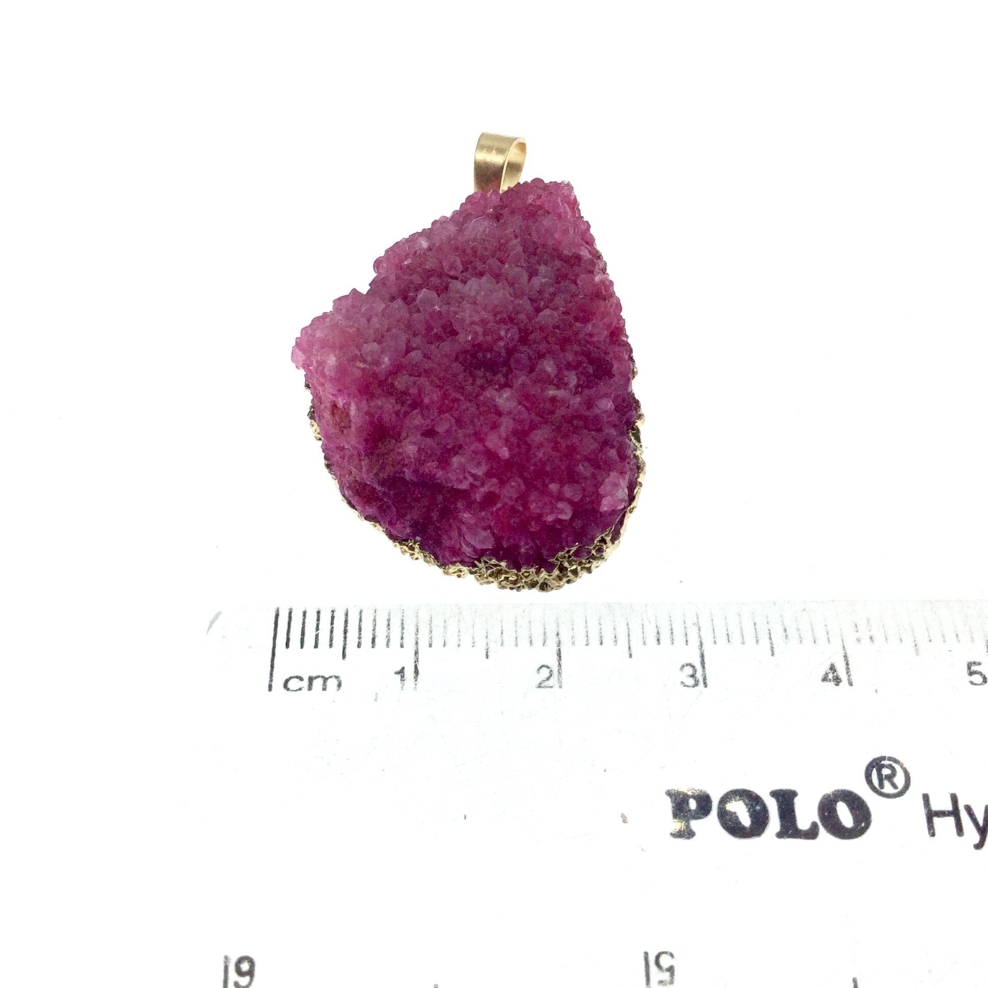 OOAK Gold Plated Teardrop/Bell Shaped Natural Pink Druzy Quartz Pendant - Measuring 20mm x 28mm, Approximately