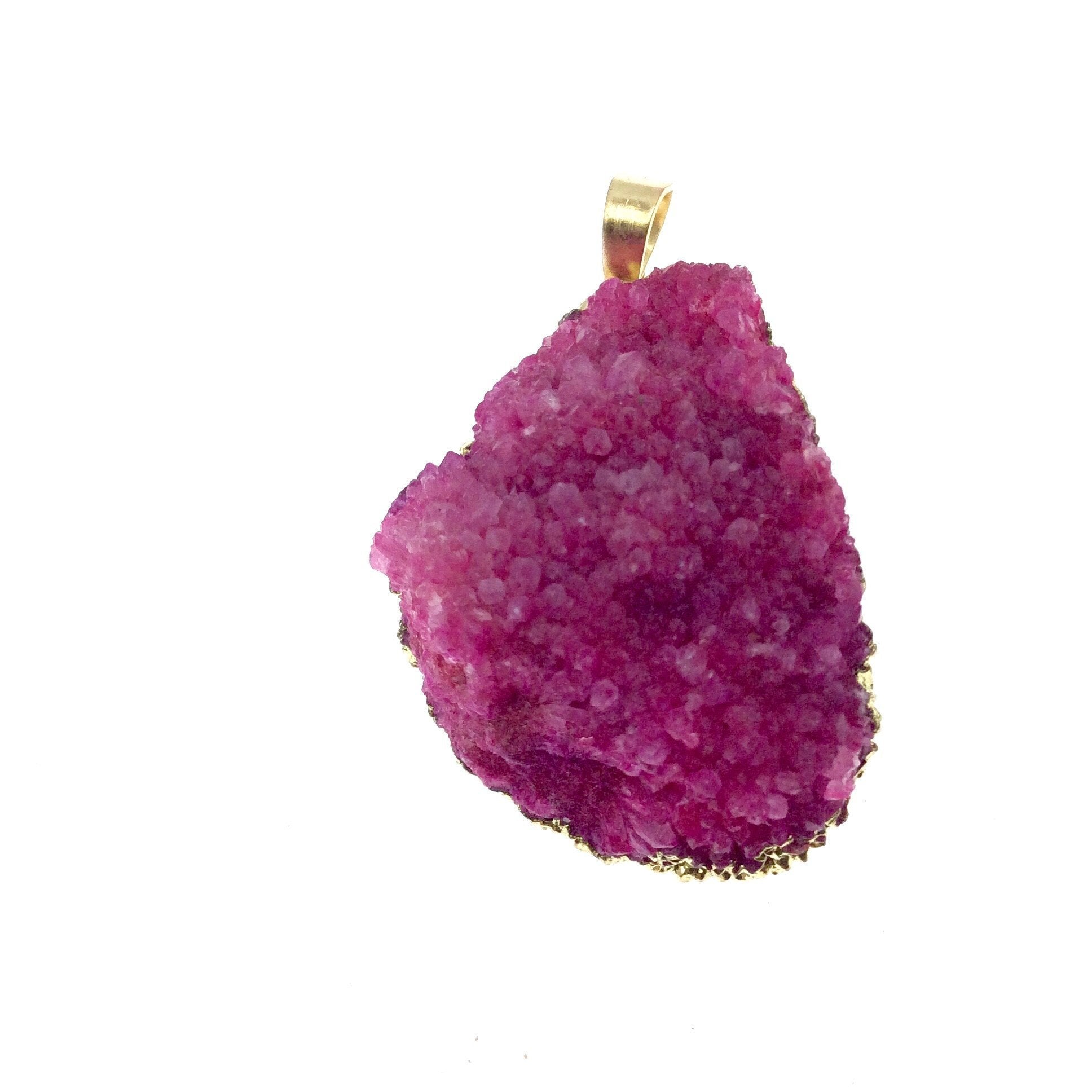 OOAK Gold Plated Teardrop/Bell Shaped Natural Pink Druzy Quartz Pendant - Measuring 20mm x 28mm, Approximately