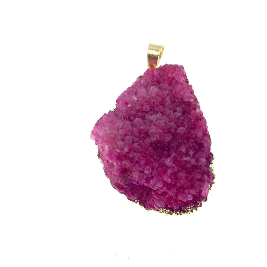 OOAK Gold Plated Teardrop/Bell Shaped Natural Pink Druzy Quartz Pendant - Measuring 20mm x 28mm, Approximately