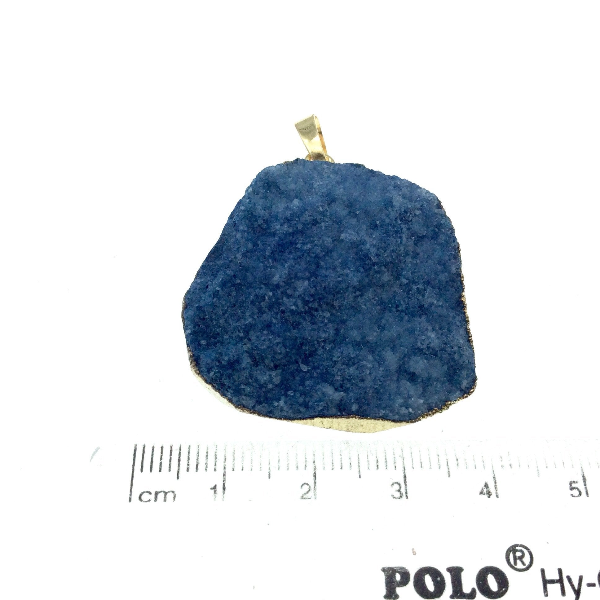 OOAK Gold Plated Round Shaped Electroformed  Blue Druzy Pendant - Measuring 30mm x 30mm Approximately - Sold Individually