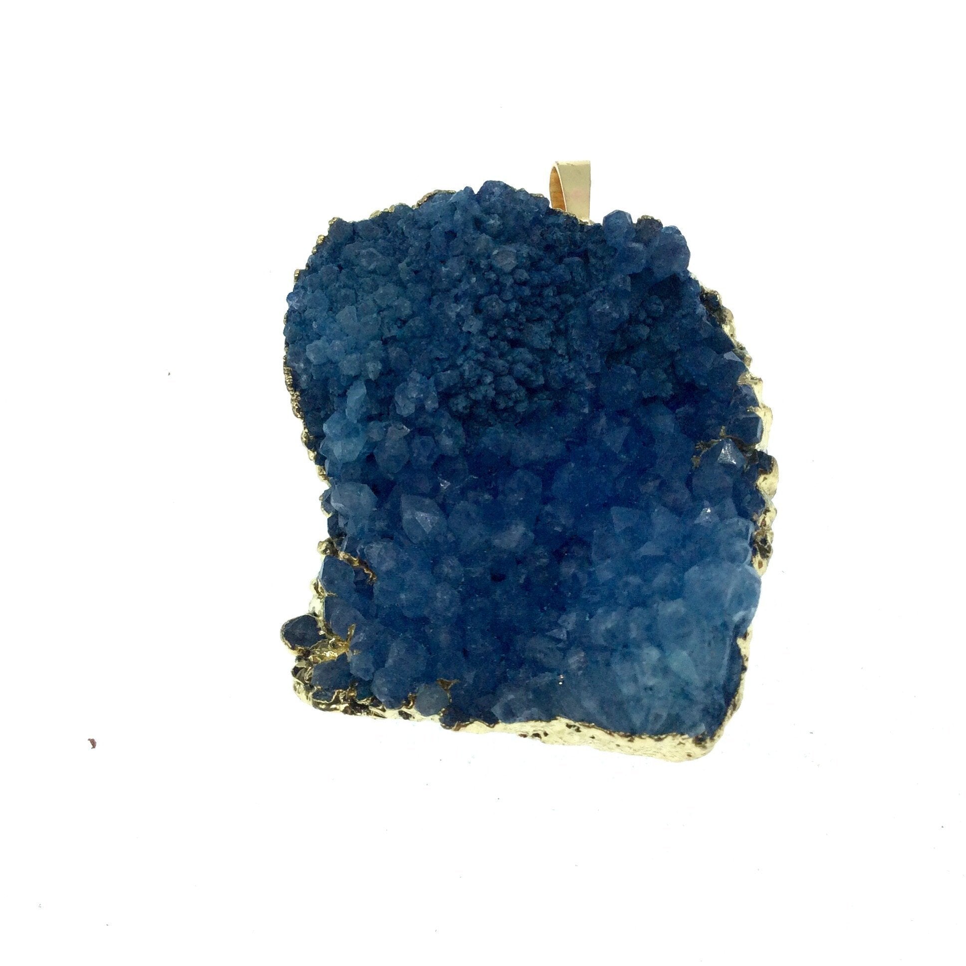 OOAK Gold Plated Square Shaped Electroformed  Blue Druzy Pendant - Measuring 30mm x 35mm Approximately - Sold Individually