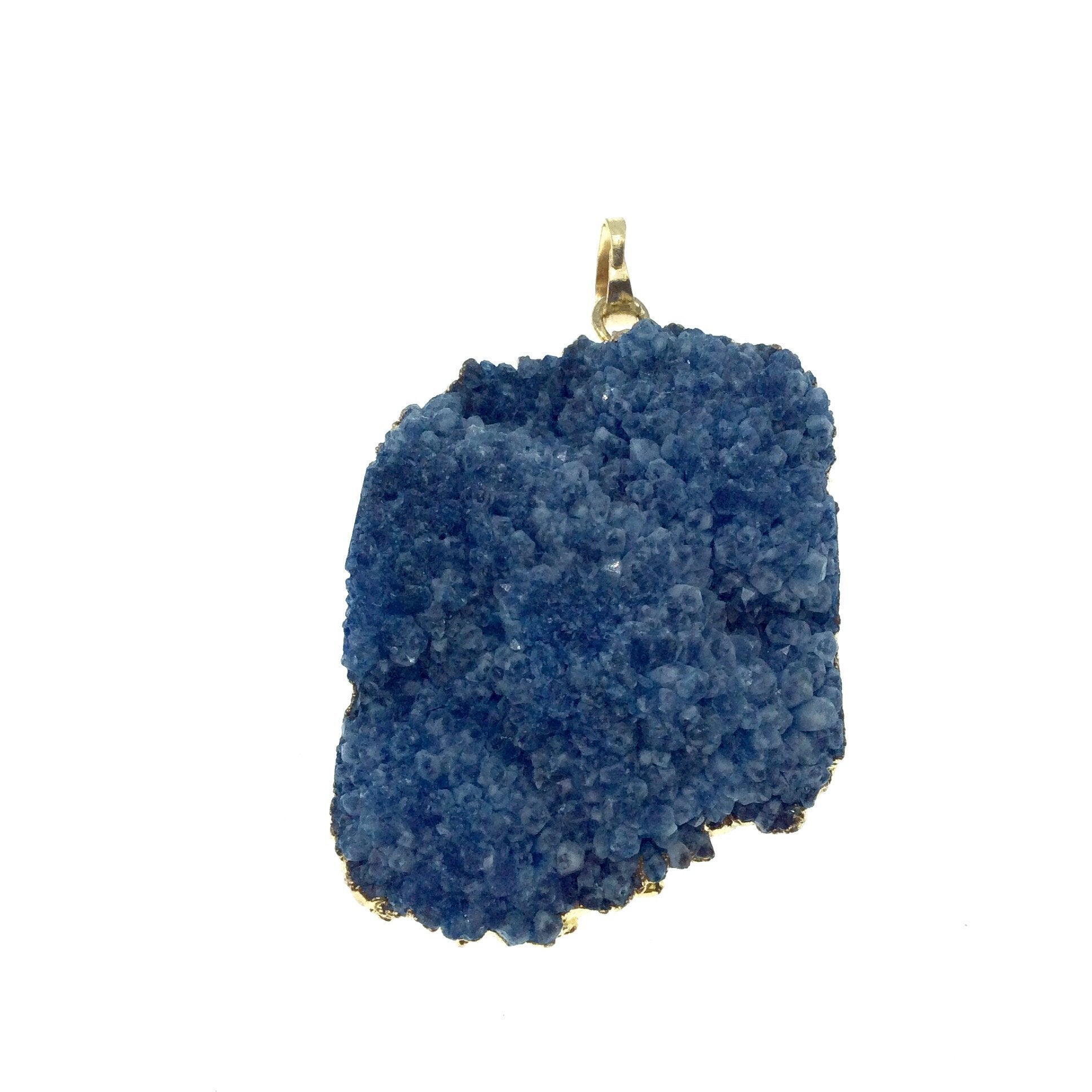 OOAK Gold Plated Square Shaped Electroformed  Blue Druzy Pendant - Measuring 32mm x 40mm Approximately - Sold Individually