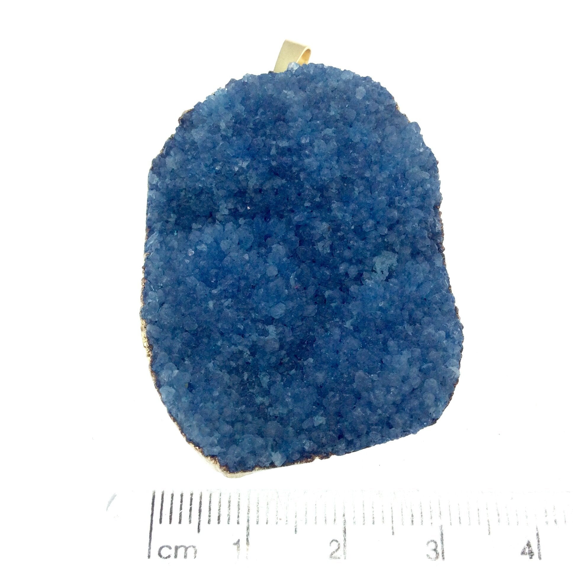 OOAK Gold Plated Squared Oval Shaped Electroformed  Blue Druzy Pendant - Measuring 31mm x 38mm Approximately - Sold Individually