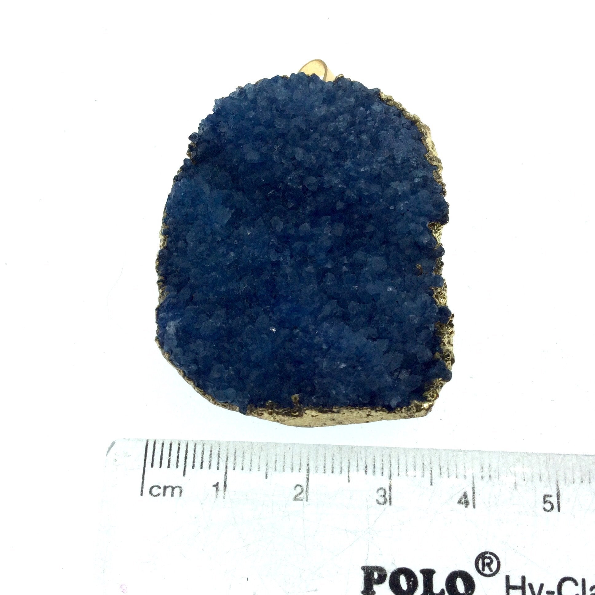 OOAK Gold Plated Squared Oval Shaped Electroformed  Blue Druzy Pendant - Measuring 30mm x 36mm Approximately - Sold Individually