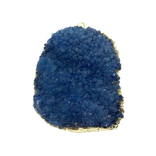 OOAK Gold Plated Squared Oval Shaped Electroformed  Blue Druzy Pendant - Measuring 30mm x 36mm Approximately - Sold Individually