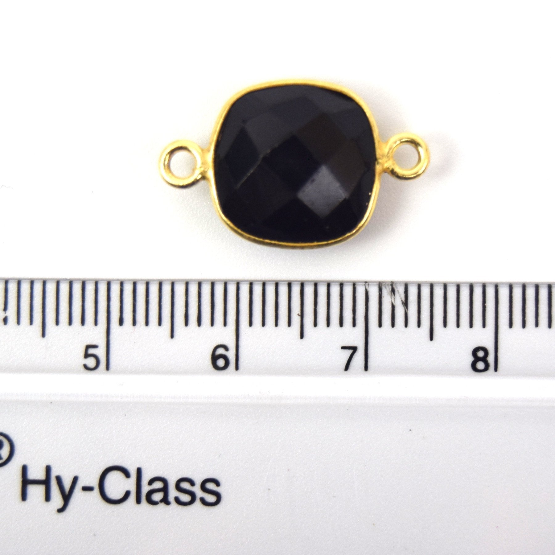 Gold Plated Faceted Hydro (Lab Created) Jet Black Onyx Square Shaped Bezel Connector - Measuring 12mm x 12mm - Sold Individually