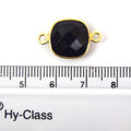 Gold Plated Faceted Hydro (Lab Created) Jet Black Onyx Square Shaped Bezel Connector - Measuring 12mm x 12mm - Sold Individually