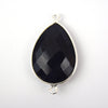 Silver Plated Faceted Hydro (Lab Created) Jet Black Onyx Pear/Teardrop Shaped Bezel Pendant - Measuring 18mm x 25mm - Sold Individually