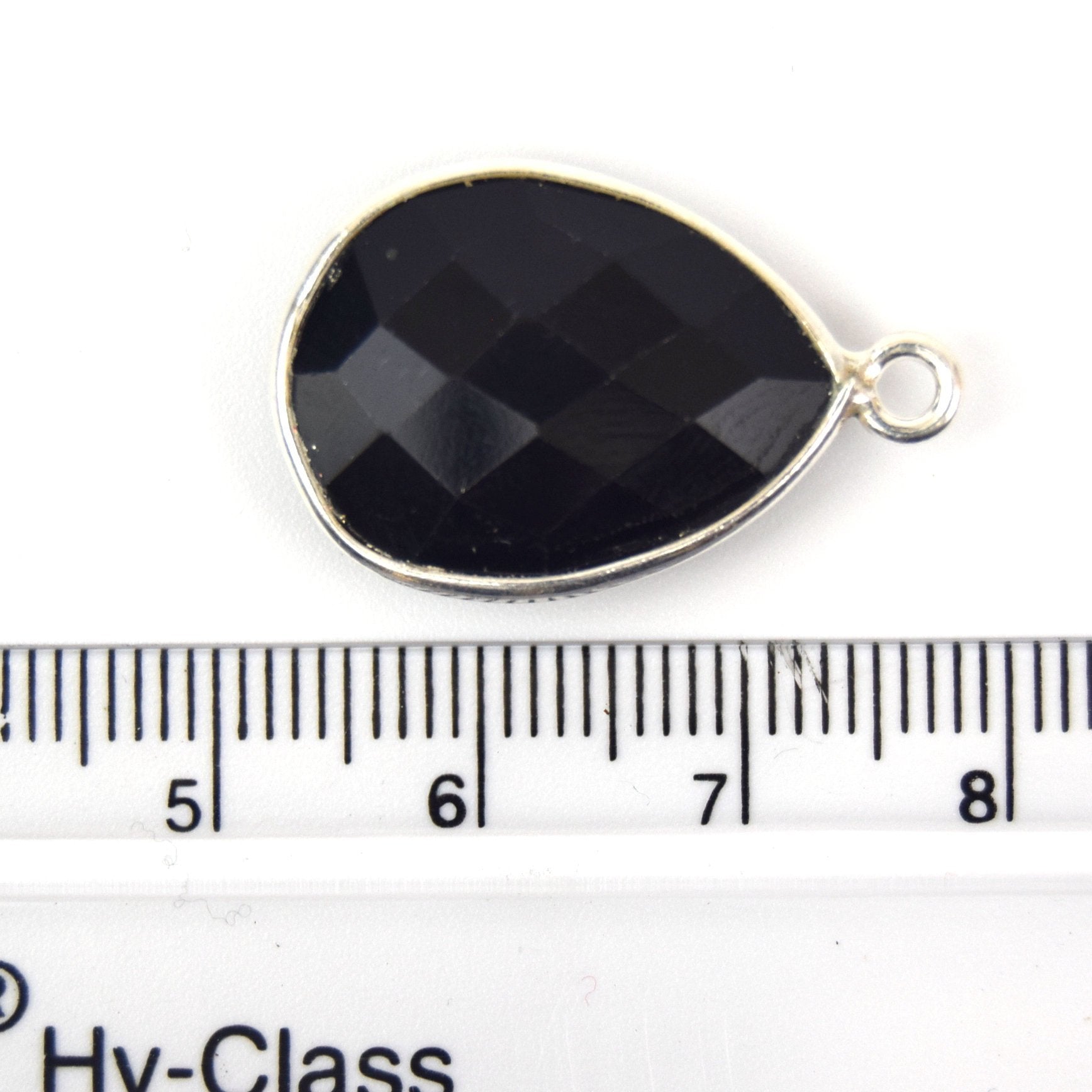 Silver Plated Faceted Hydro (Lab Created) Jet Black Onyx Heart/Teardrop Shaped Bezel Connector - Measuring 15mm x 20mm - Sold Individually