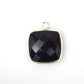 Silver Plated Faceted Hydro (Lab Created) Jet Black Onyx Square Shaped Bezel Pendant - Measuring 15mm x 15mm - Sold Individually