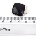 Silver Plated Faceted Hydro (Lab Created) Jet Black Onyx Square Shaped Bezel Pendant - Measuring 15mm x 15mm - Sold Individually