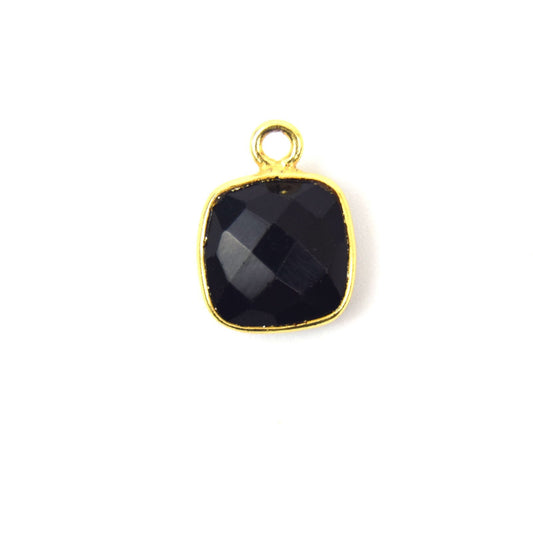Gold Plated Faceted Hydro (Lab Created) Jet Black Onyx Square Shaped Bezel Pendant - Measuring 10mm x 10mm - Sold Individually