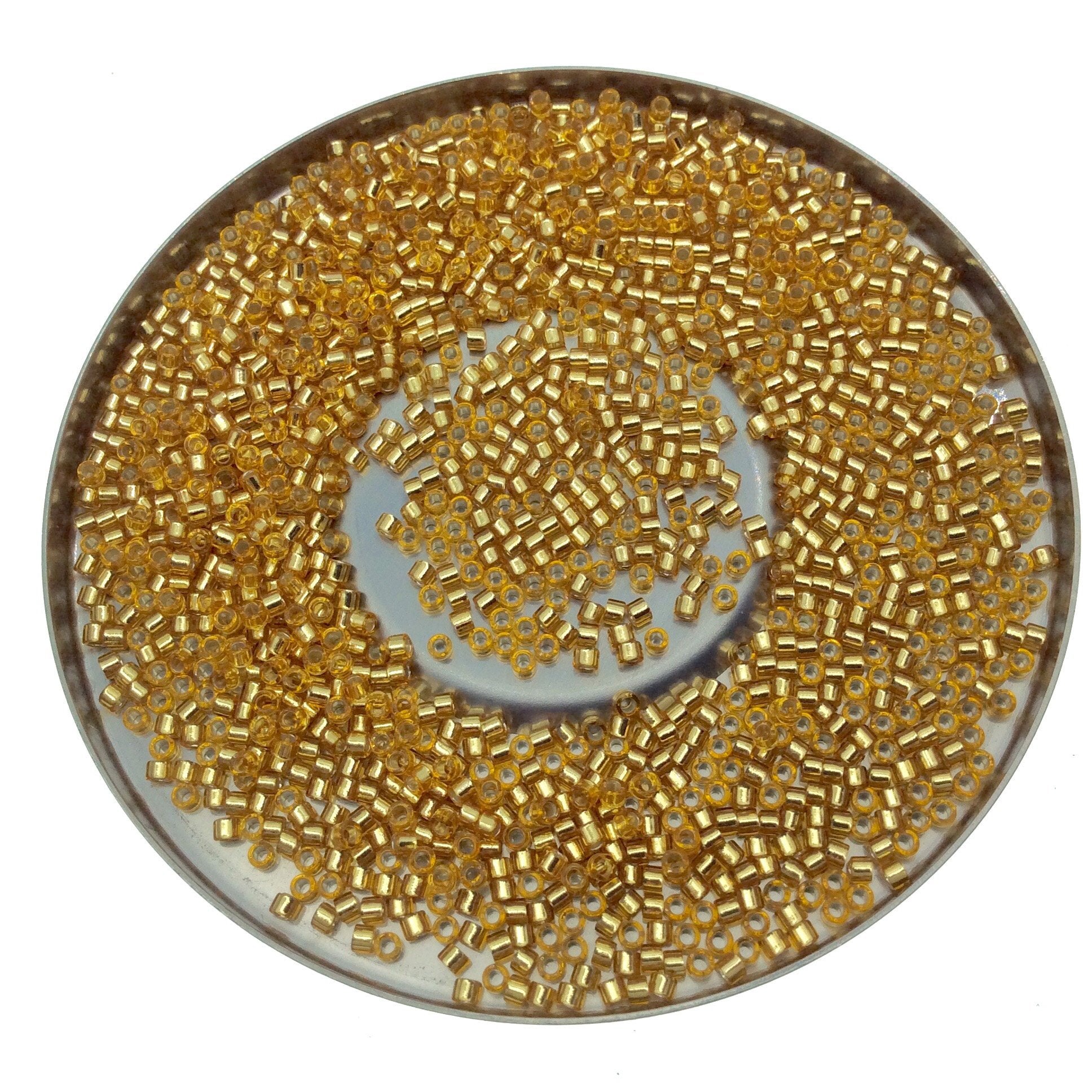 Size 11/0 Glossy Silver Lined Gold Genuine Miyuki Delica Glass Seed Beads - Sold by 7.2 Gram Tubes (Approx. 1300 Beads per 2" Tube)